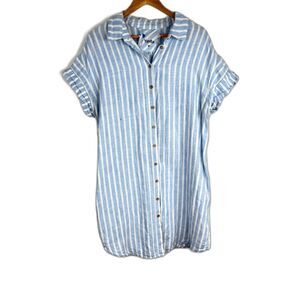 Yuvita 100% Linen Stripe Shirt Dress M Coastal Lagenlook Boho Made in Belarus